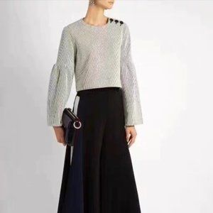 NWOT $375 Tibi Striped Crinkle Bell Sleeve Blouse/Top - Lane Crawford